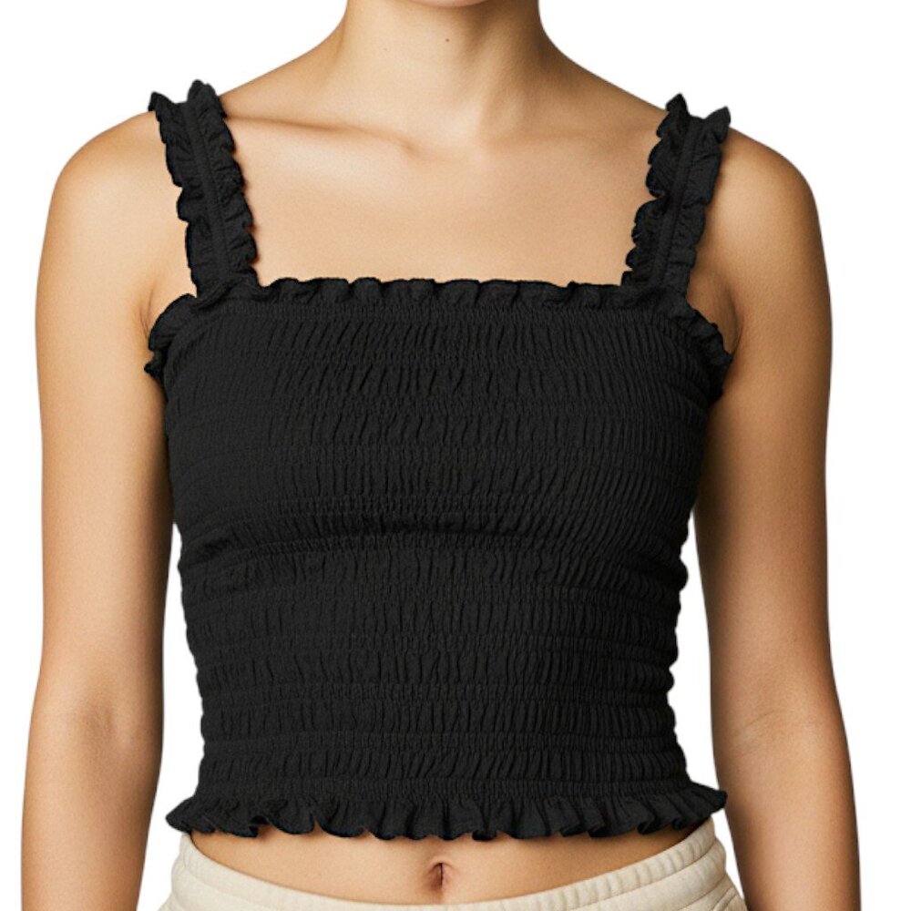 Old Navy Black Fitted Smocked Crop Tank Top Women's Size S